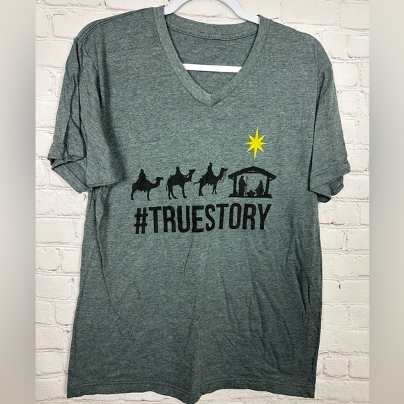 True Story gray‎ Christmas religious short sleeve t-shirt, sz L - Picture 1 of 2